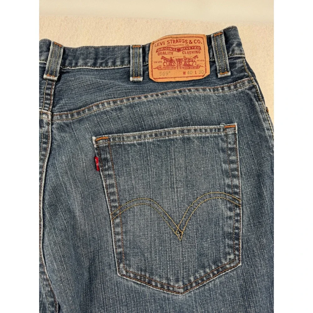 Levis 569 Loose Straight Leg Jeans Mens 40x30 (40x25 Hemmed) Blue Denim Workwear